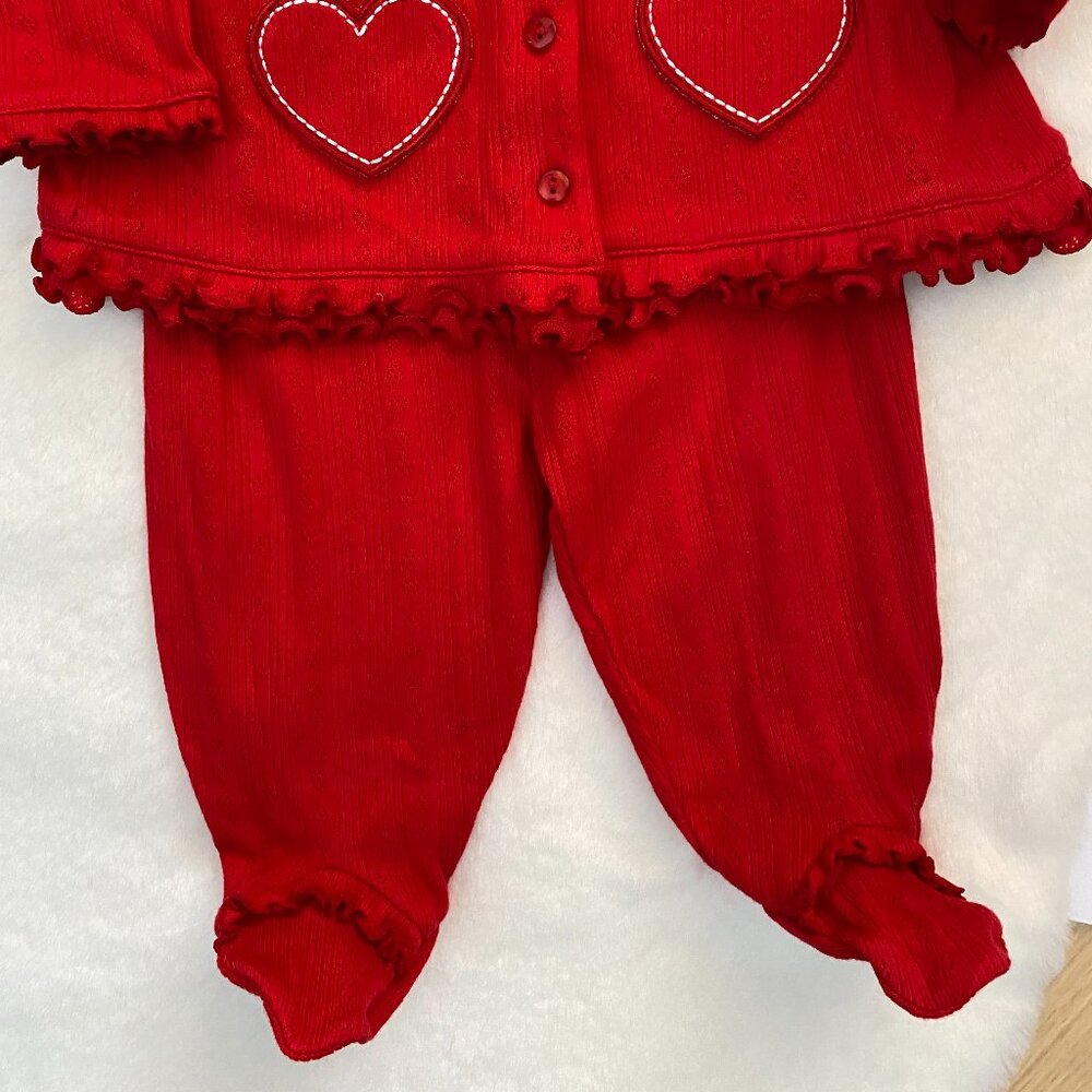 3-Piece Red Heart Ruffle Matching Set 3 Months - Picture 4 of 8